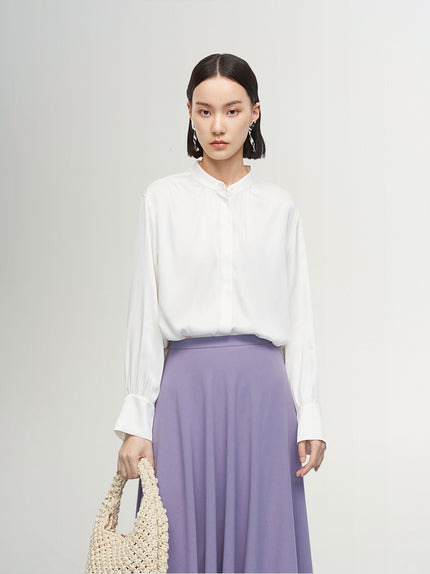 Stand Collar Silk Blouse