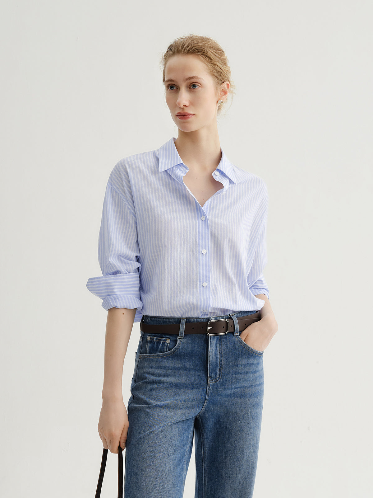 Camisa de algodão às riscas