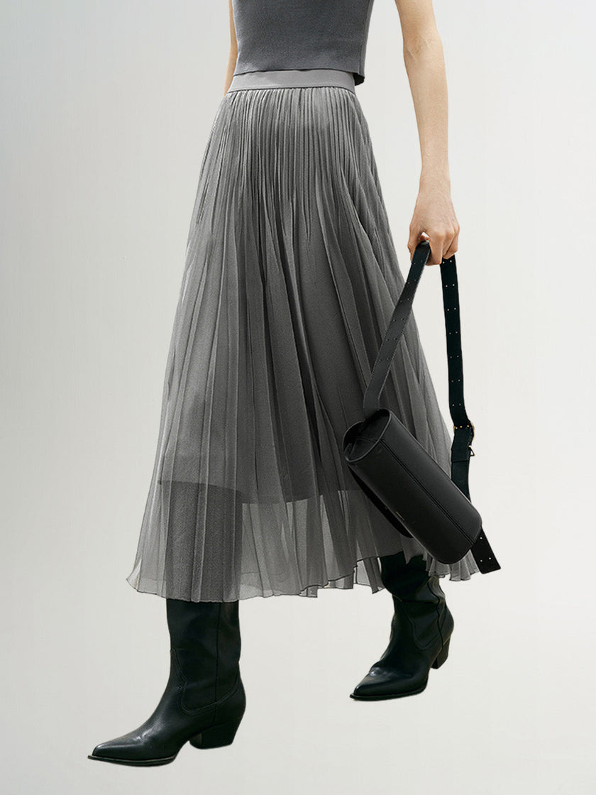 Pleated Design Midi Skirt