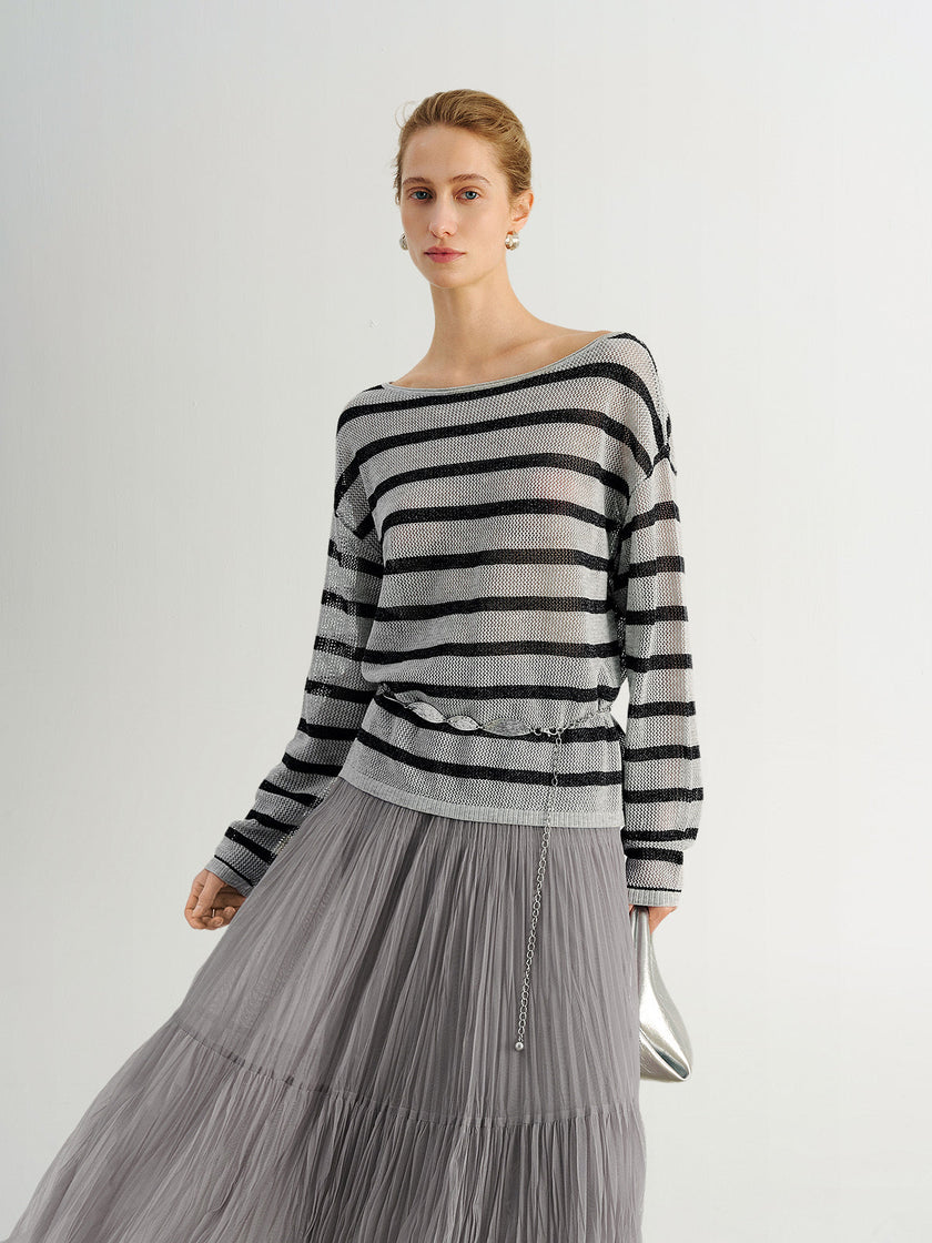 Oversized Striped Knit Pullover