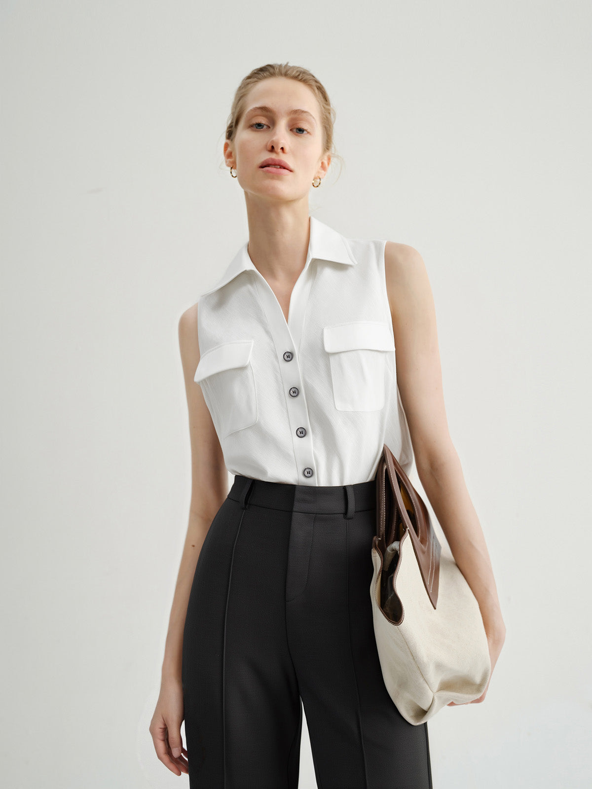 Sleeveless Polo 100% Linen Top