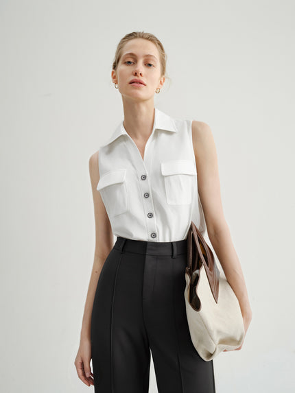 Sleeveless Polo 100% Linen Top