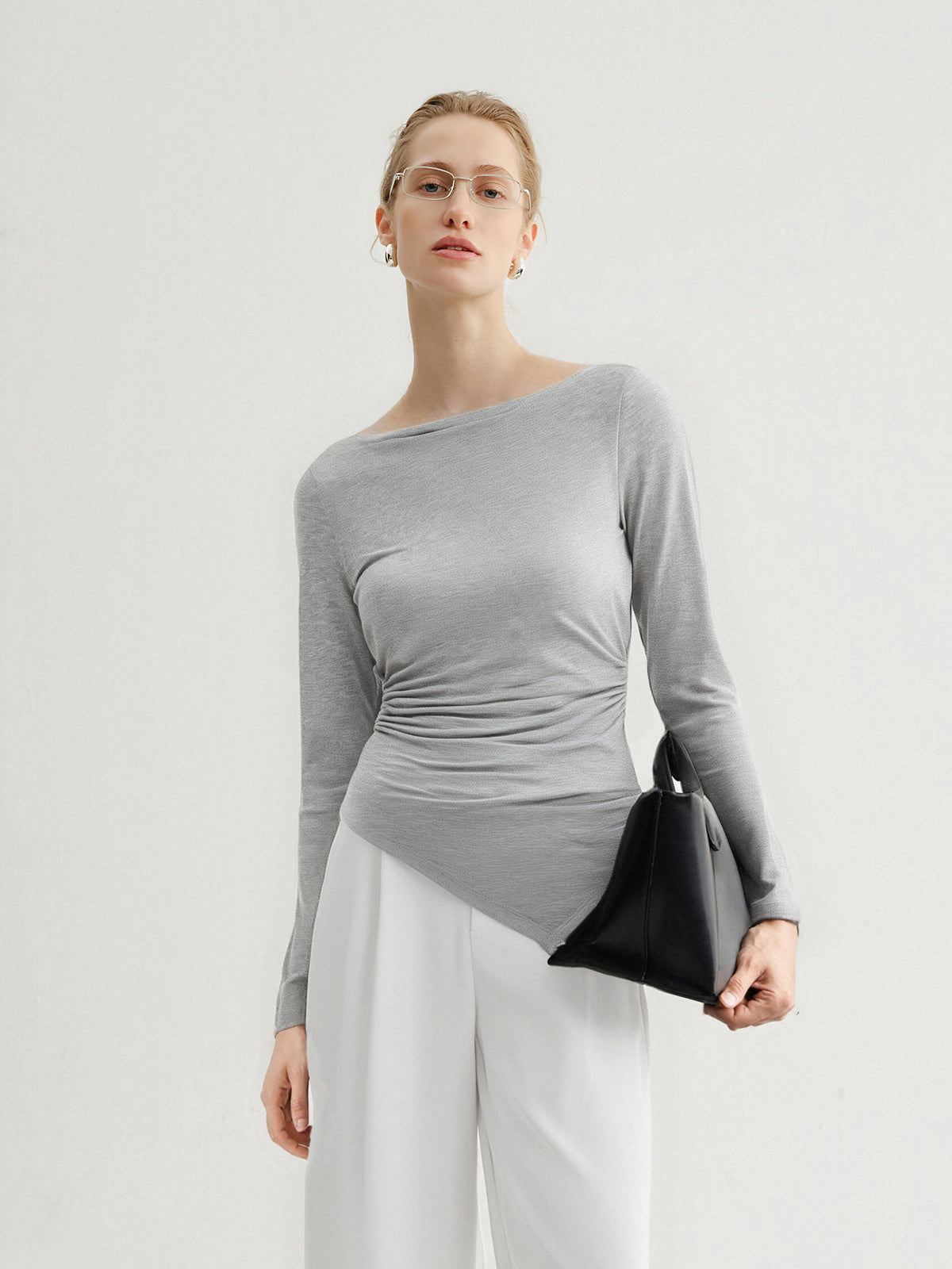 Asymmetric Hem Lyocell Long-Sleeve Top