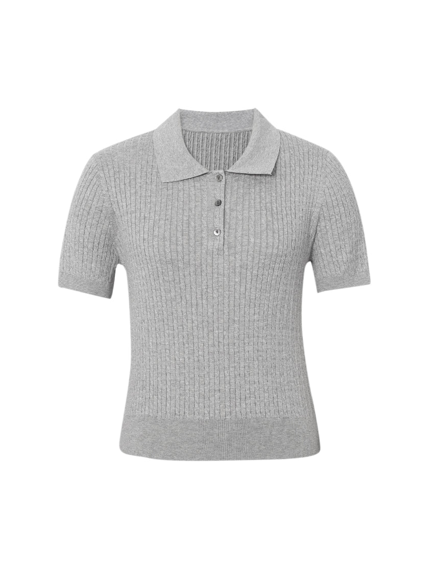 Polo Neck Short Sleeves Cotton Knitwear