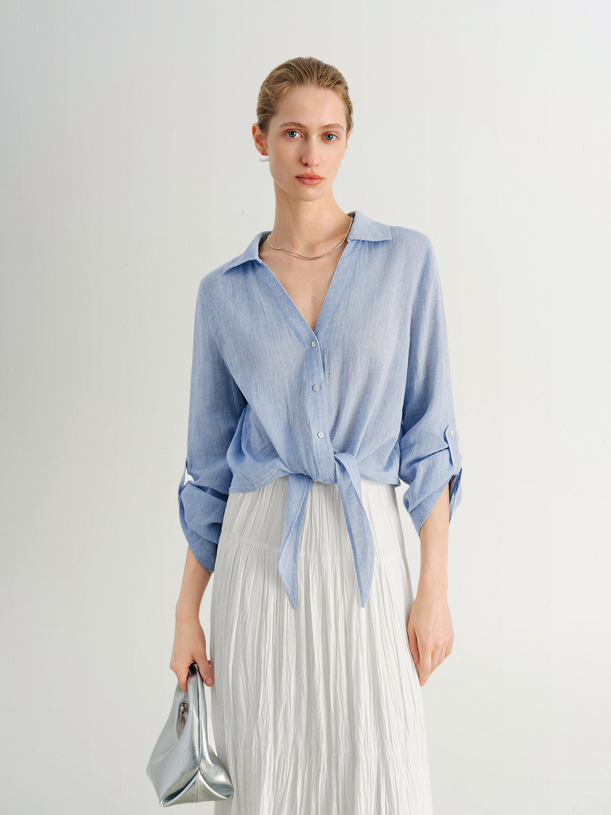 Cotton V Collar Shirt