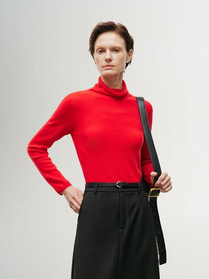 Red Slim Fit Cashmere High-Neck Sweater 5EC133005Q