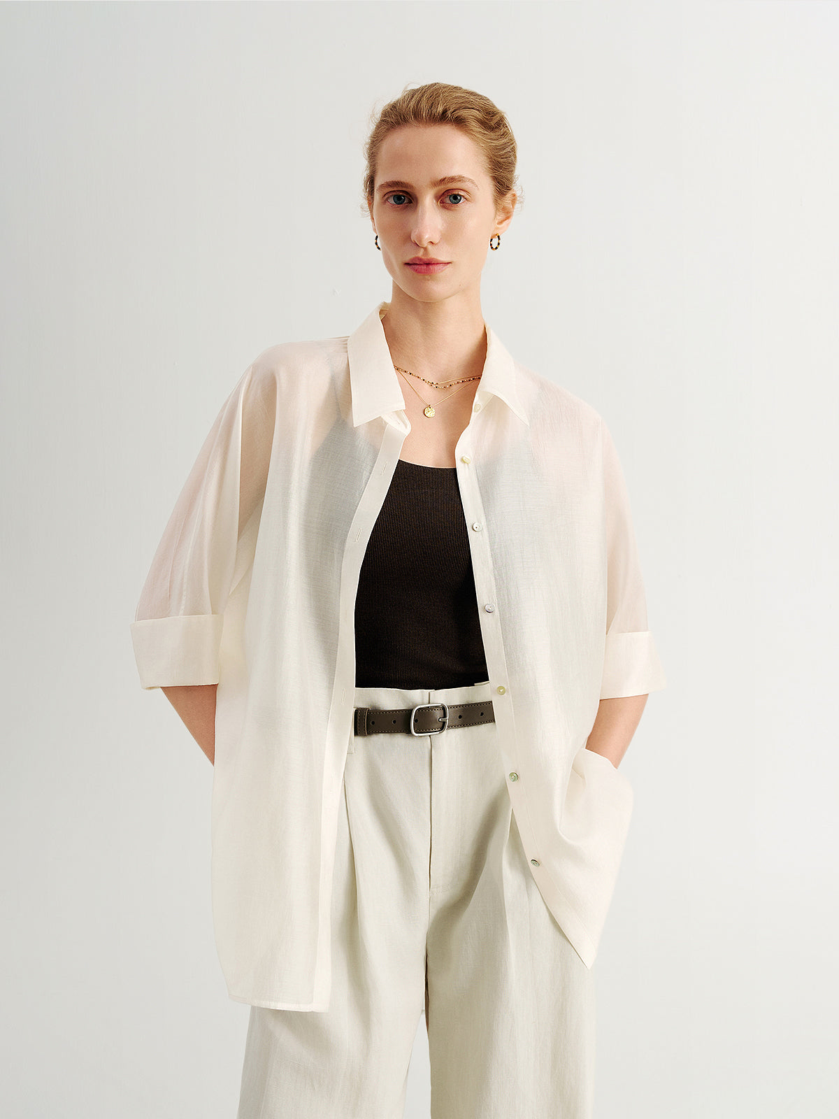 deres 16th neck drape blouse新品 ホワイト Lyocell Silk-Finish Drape Blouse – MEILLEUR MOMENT OFFICIAL STORE