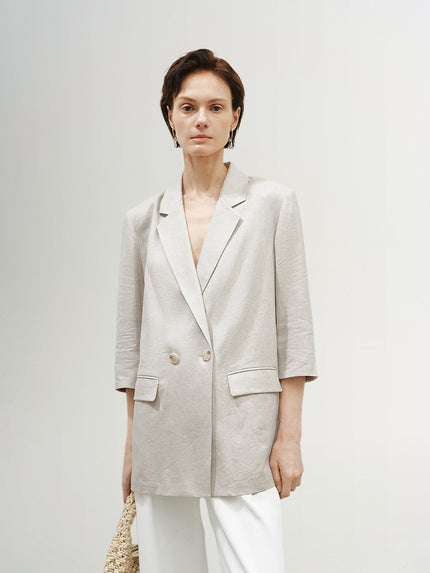 Linen Peak Lapel Half Sleeves Blazer