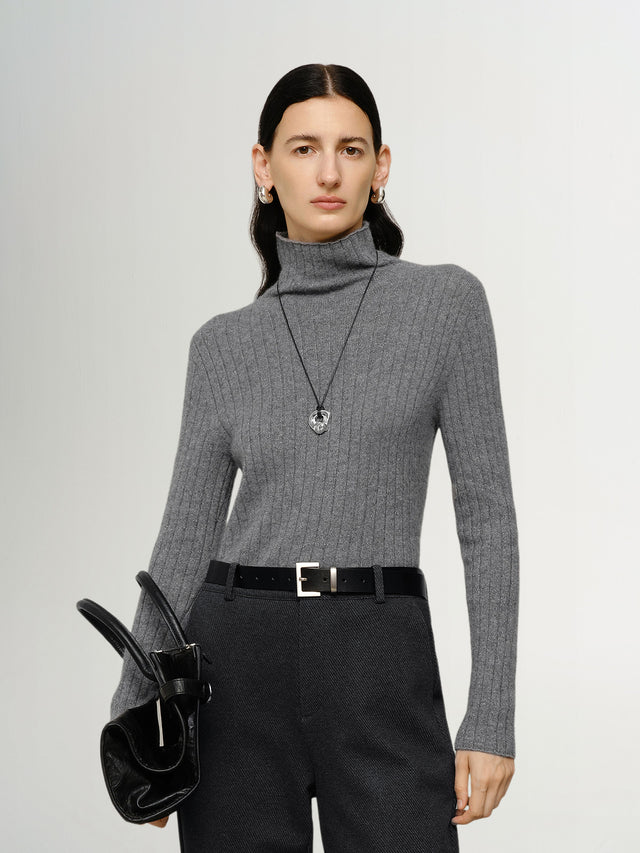 Turtleneck Cashmere Sweater Gray
