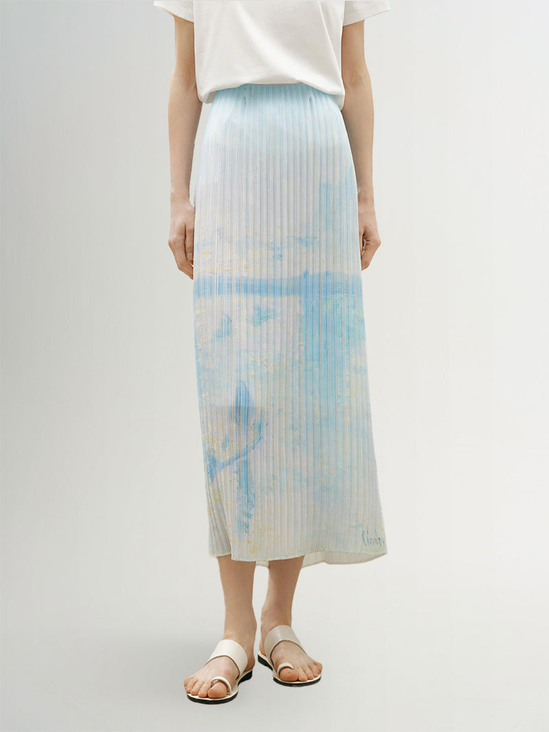 Straight-Cut Pleated Maxi Skirt