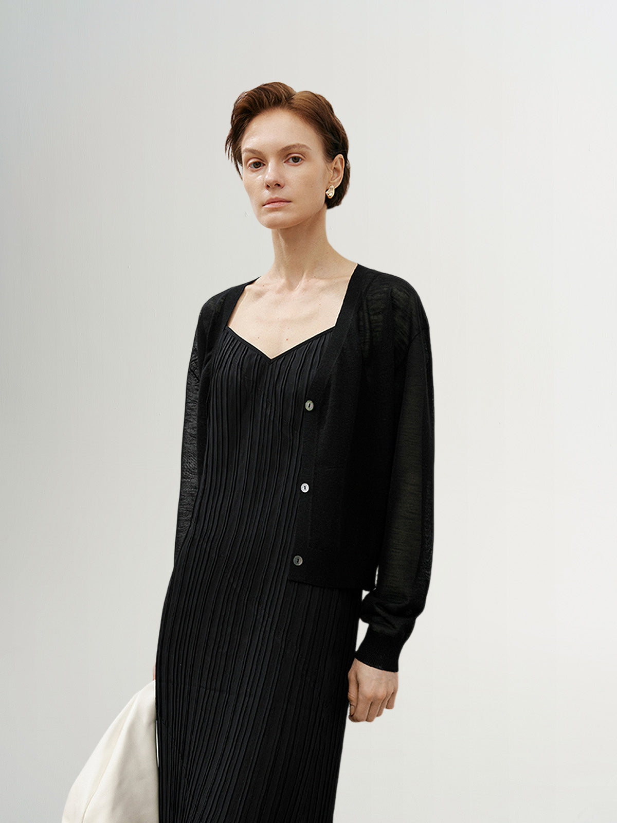 V Neck Buttons Knit Cardigan L