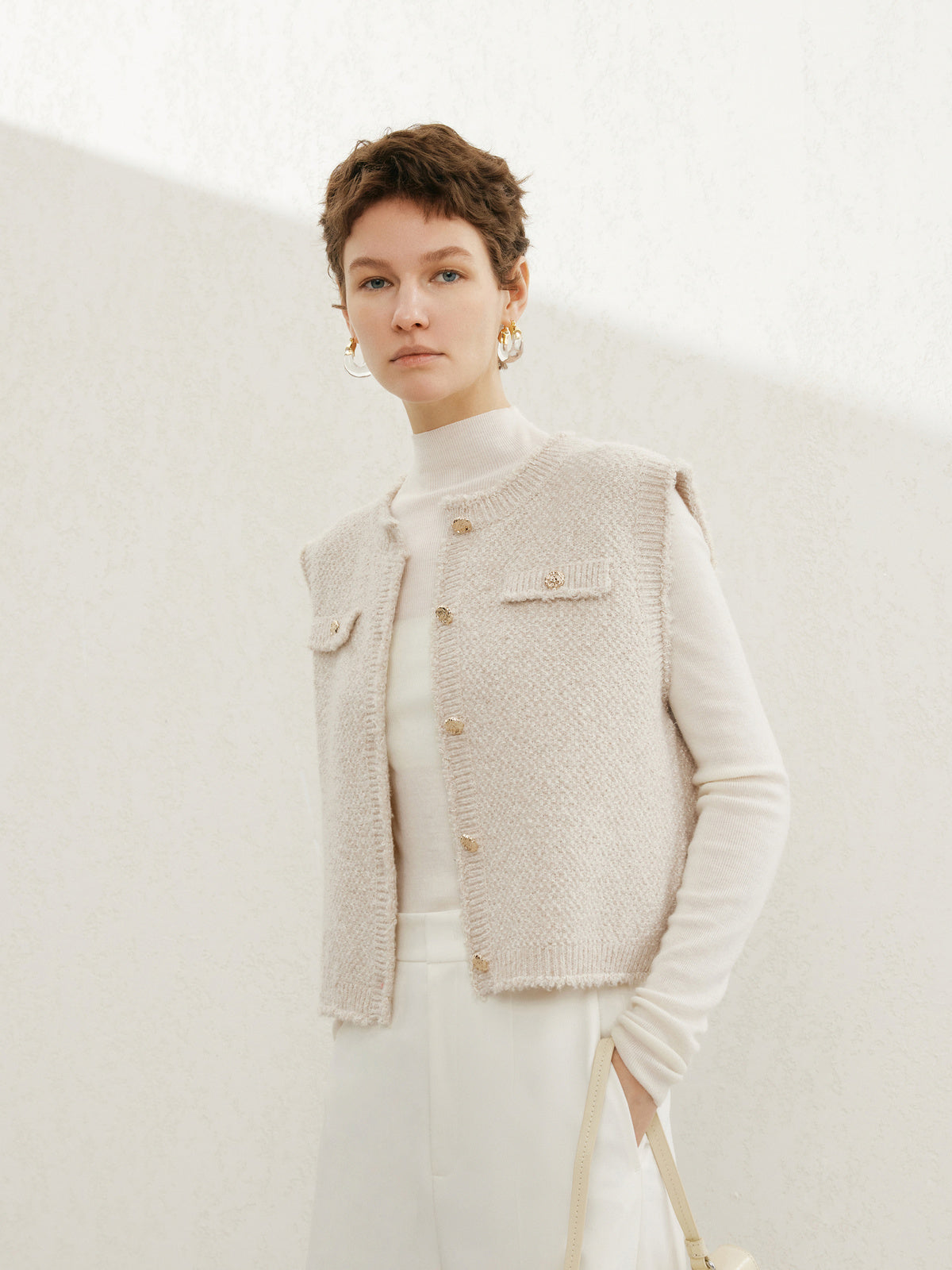 Meilleure Moment Women's Beige Wool Tweed Knit Vest – MEILLEUR