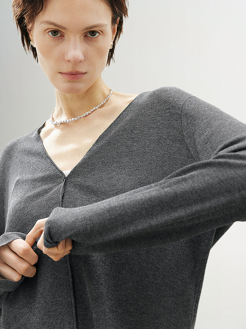 Cardigan fino com decote em V