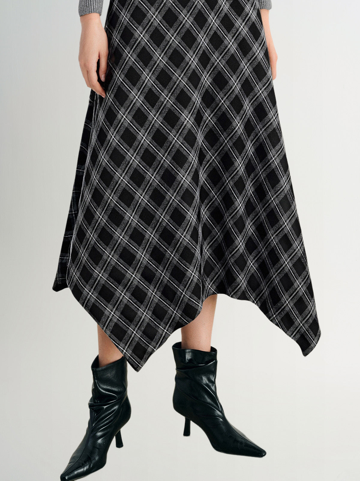 Handkerchief Plaid Hem Maxi Skirt