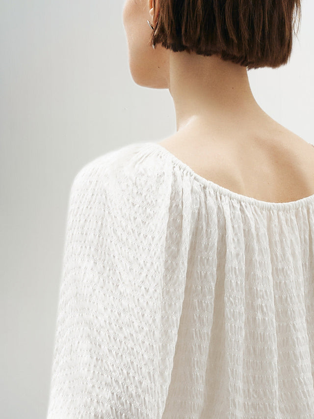 Bubble Textured Puff Puff Silk Blouse