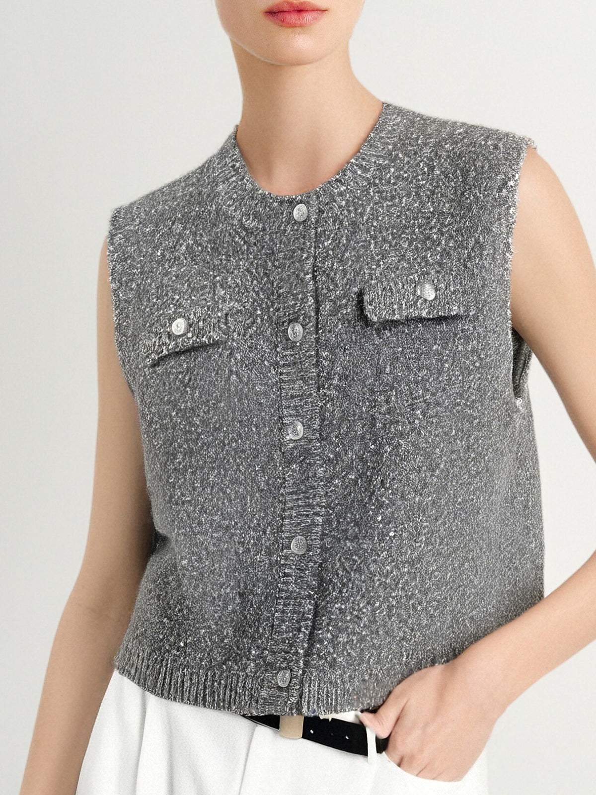 Metallic Sleeveless Knit  Vest