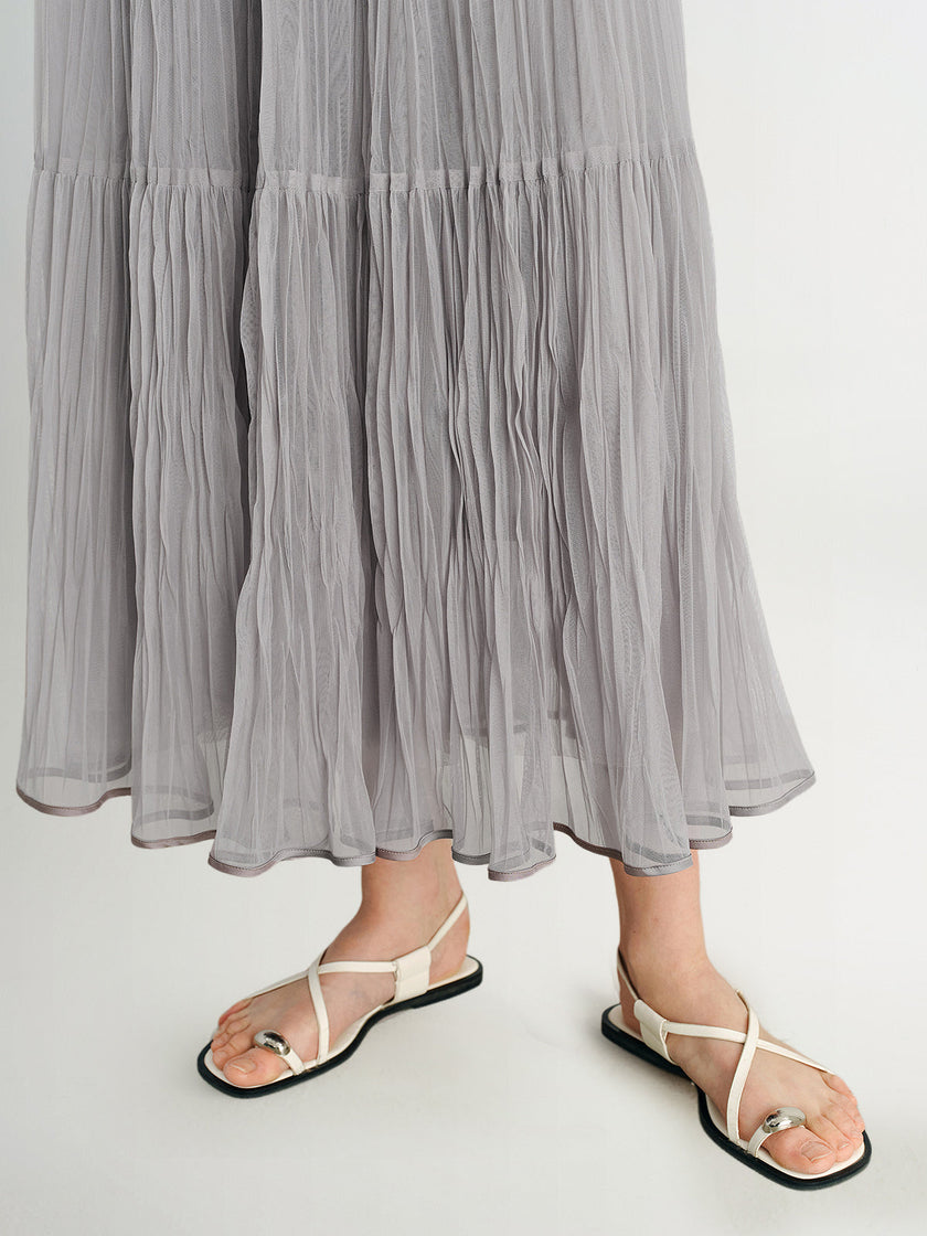 MEILLEUR MOMENT Pleated Maxi Skirt-Irregular Pleated Detail