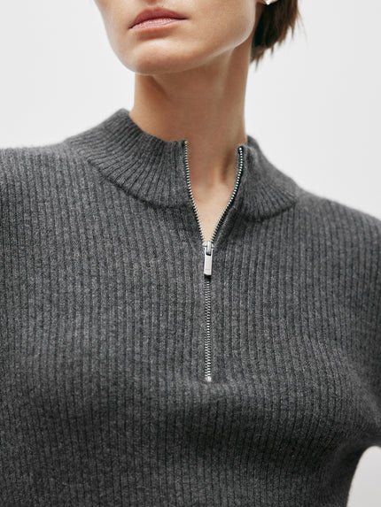 Pure Cashmere Half-Turtleneck Zip Sweater