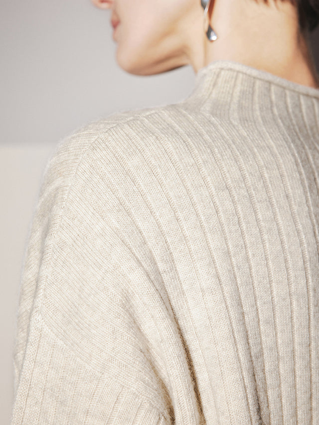 Mock Neck Rib Wool Knit Sweater - MEILLEUR MOMENT OFFICIAL STORE NEW YORK