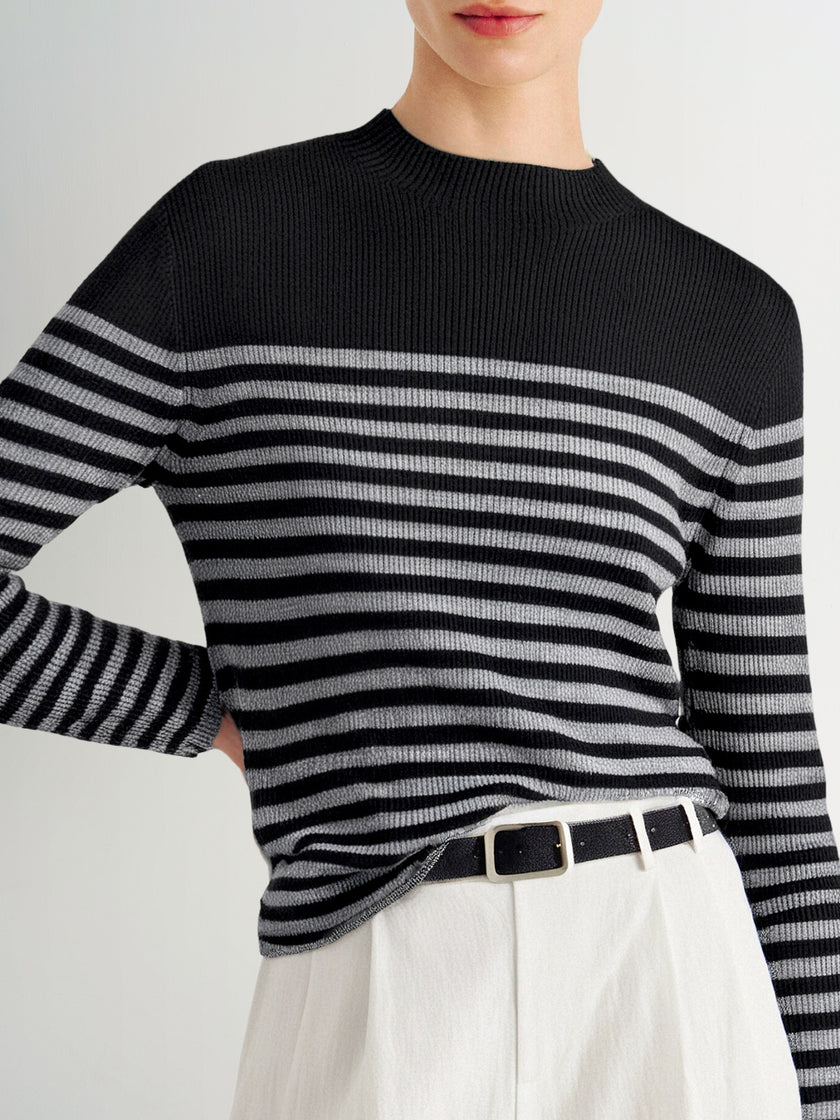 Striped Long-Sleeve Fitted Top