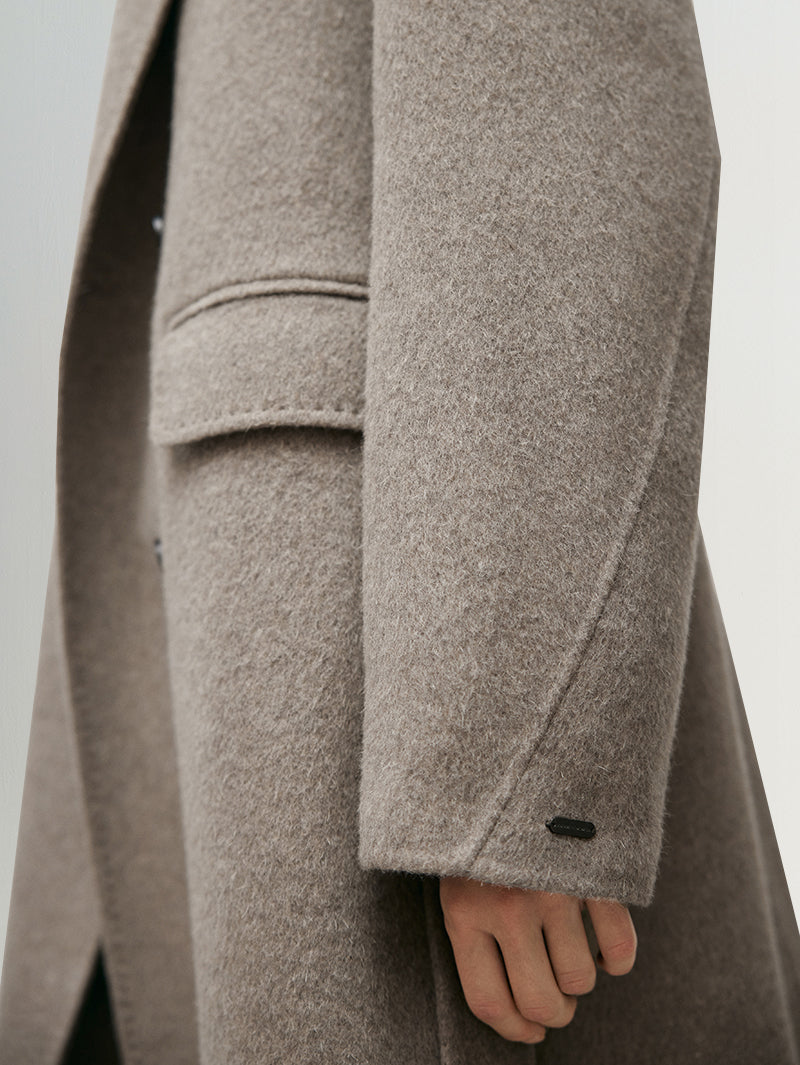 Lapel Wool-Angora Midi Coat