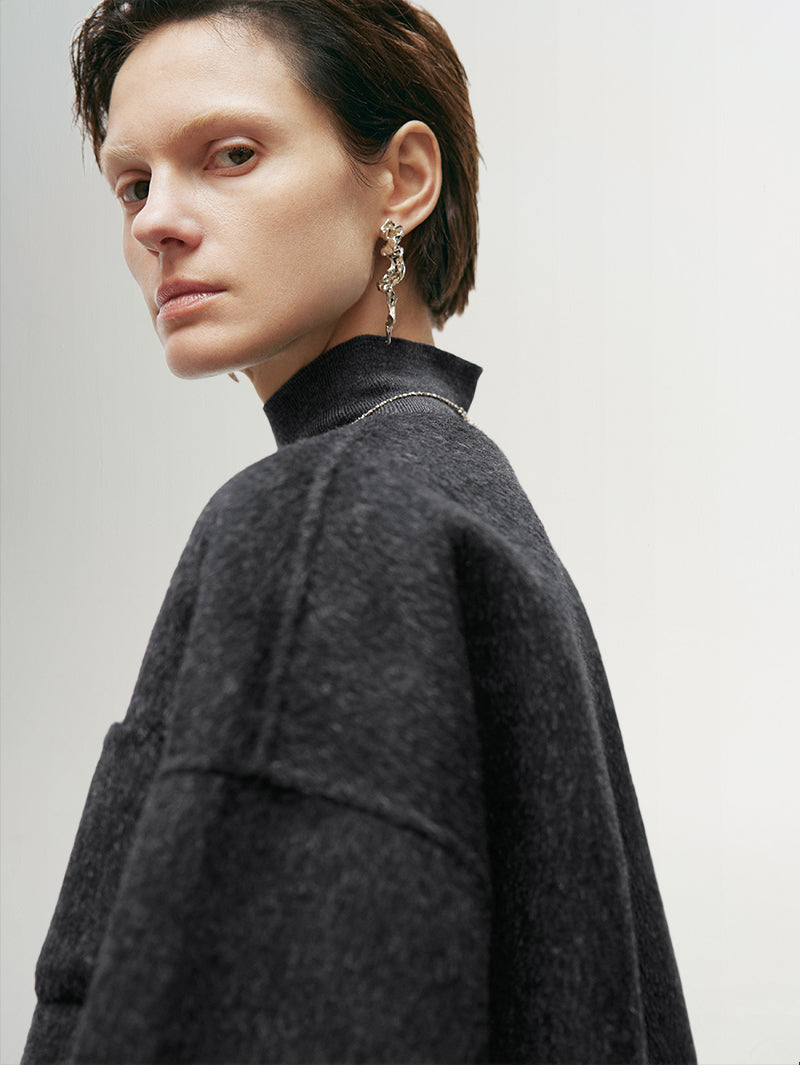 Crew Neck Wool Silk Coat - MEILLEUR MOMENT OFFICIAL STORE NEW YORK