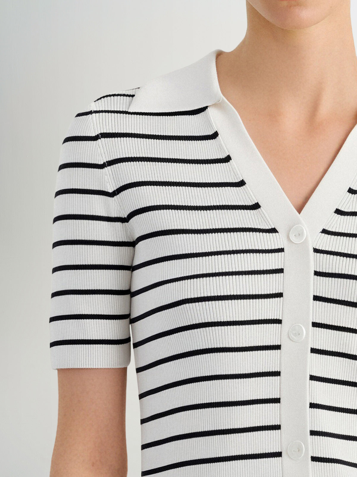 Striped Collared V‑Neck Top