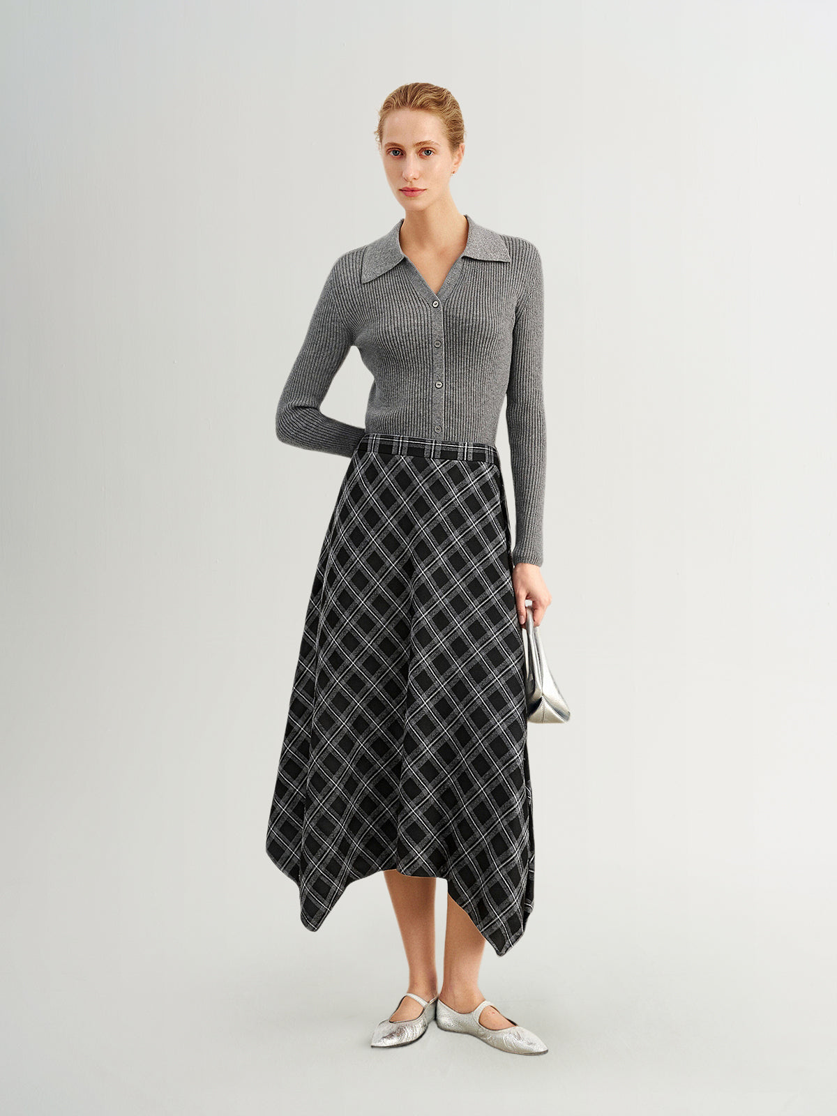 Handkerchief Plaid Hem Maxi Skirt