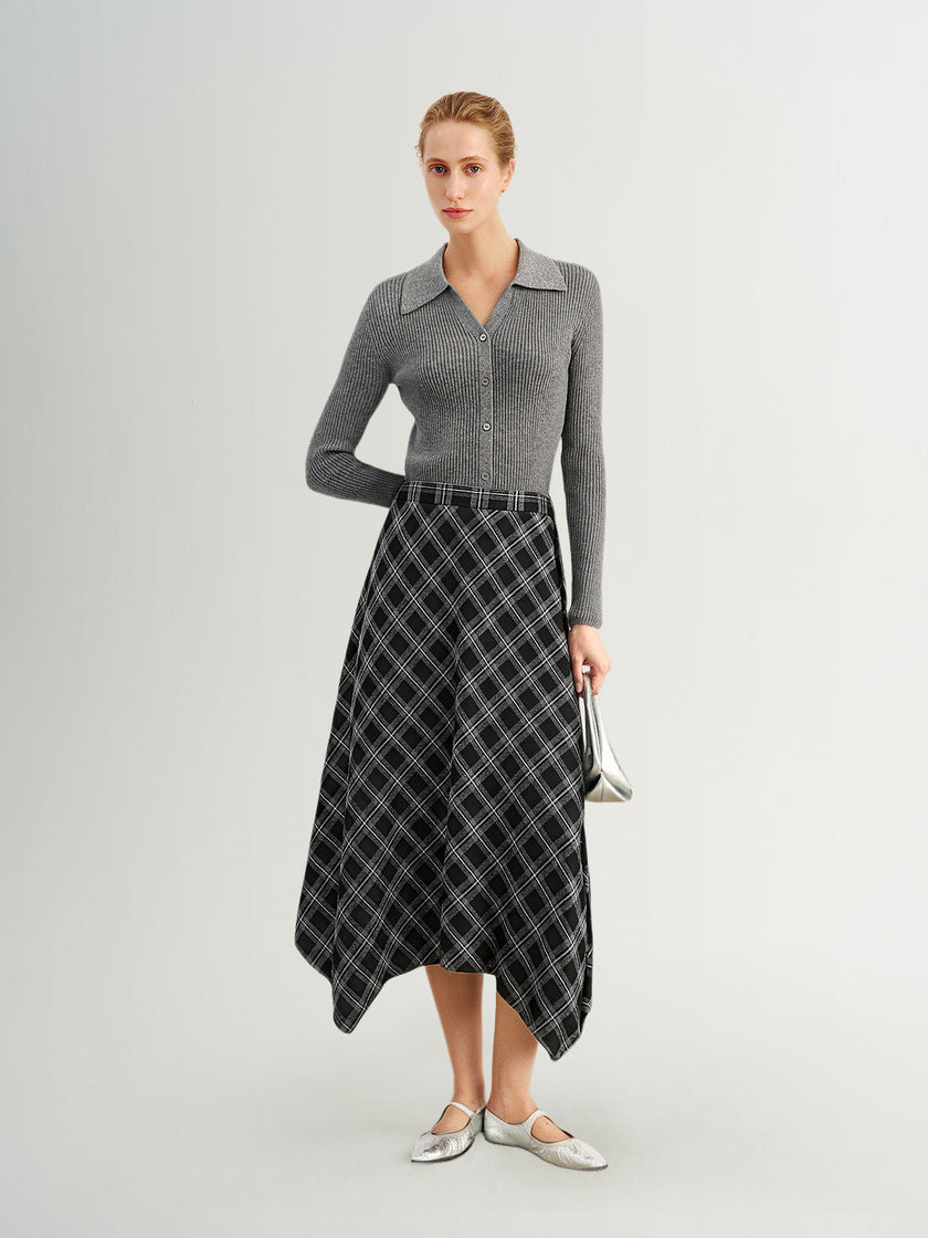 Handkerchief Plaid Hem Maxi Skirt