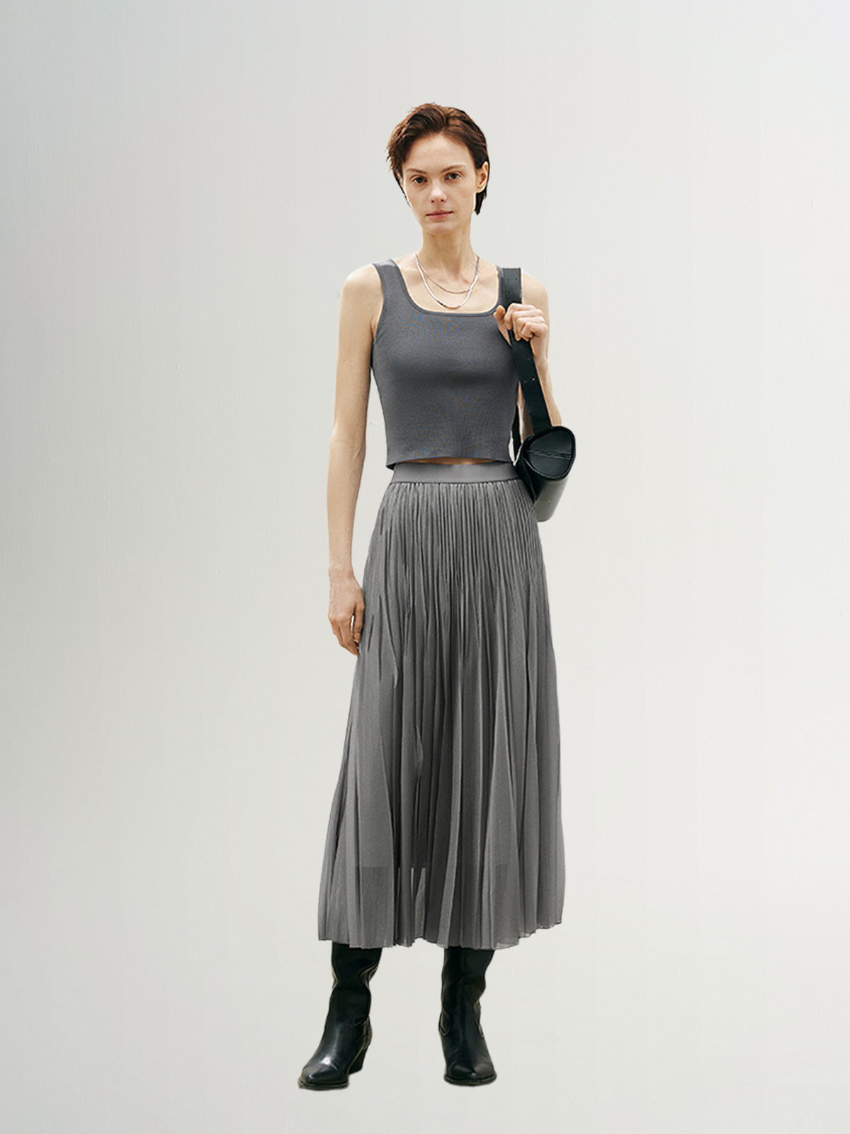Pleated Design Midi Skirt