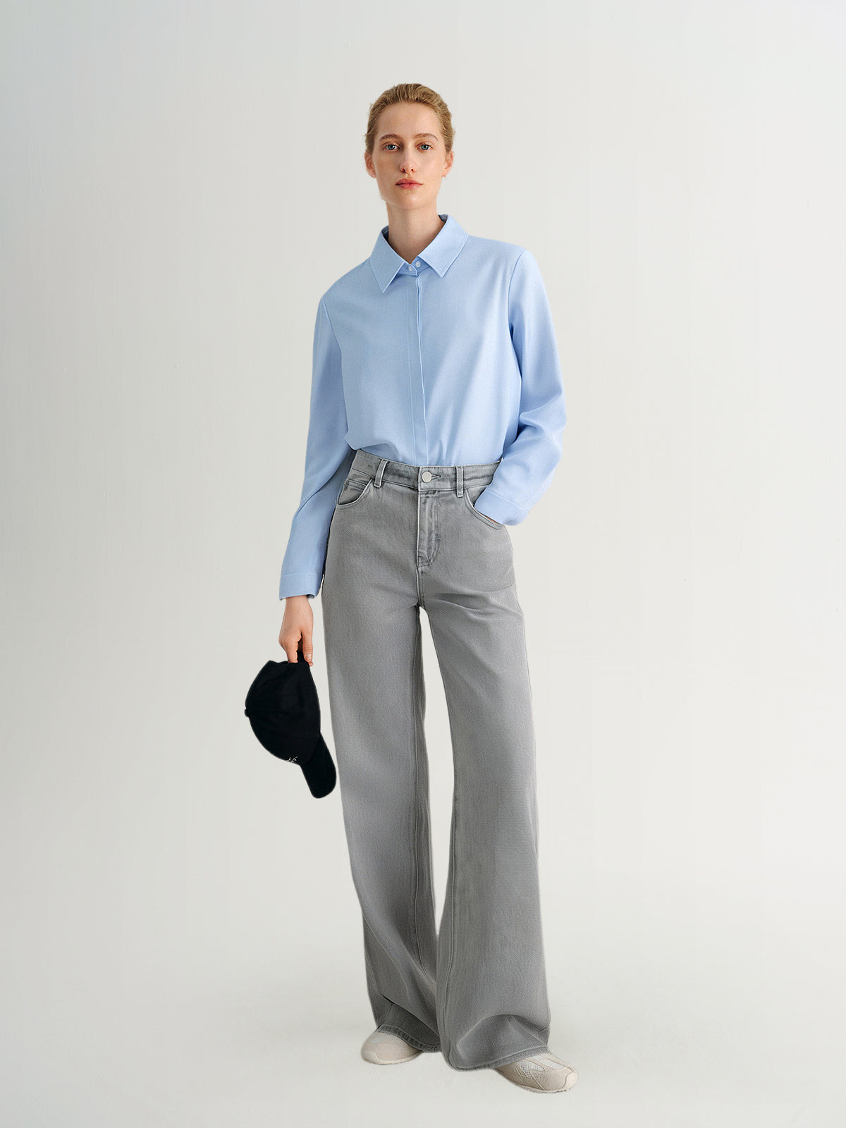 Gray Flared Cotton-Blend Jeans