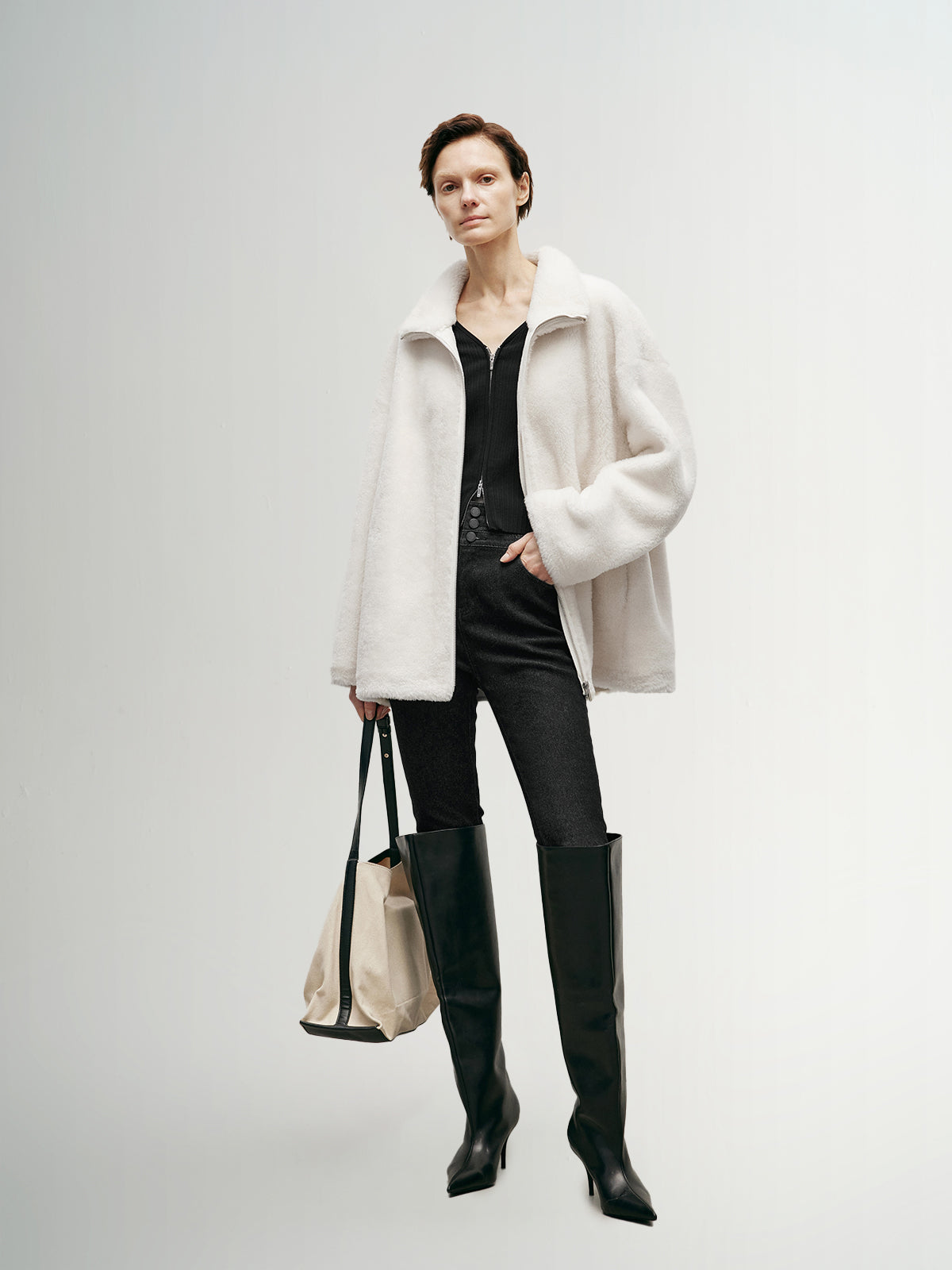 Pure Wool Zipper Fluffy Coat