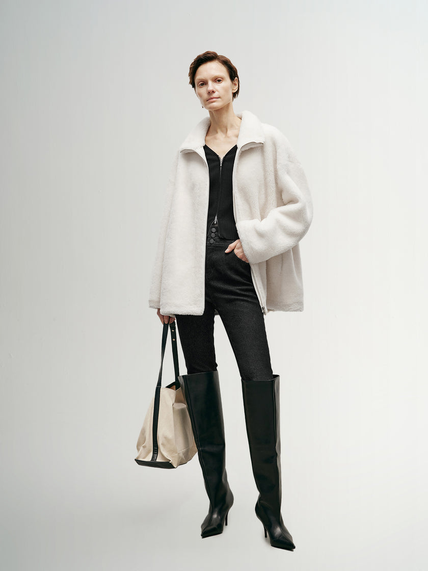 Pure Wool Zipper Fluffy Coat