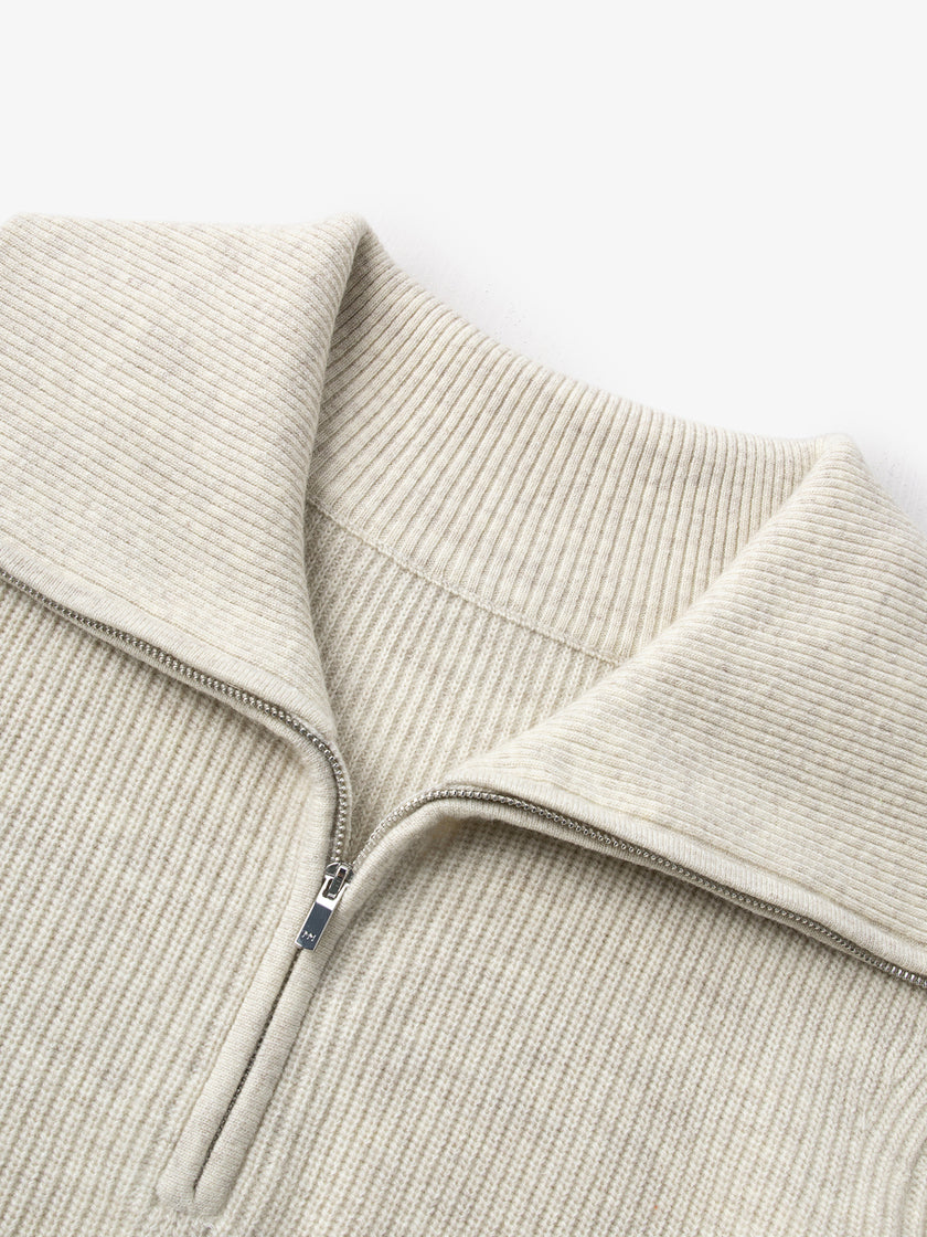 Wool Blend Zipper Polo Sweater