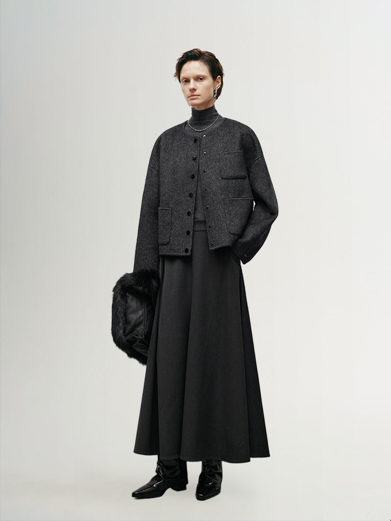 Crew Neck Wool Silk Coat - MEILLEUR MOMENT OFFICIAL STORE NEW YORK