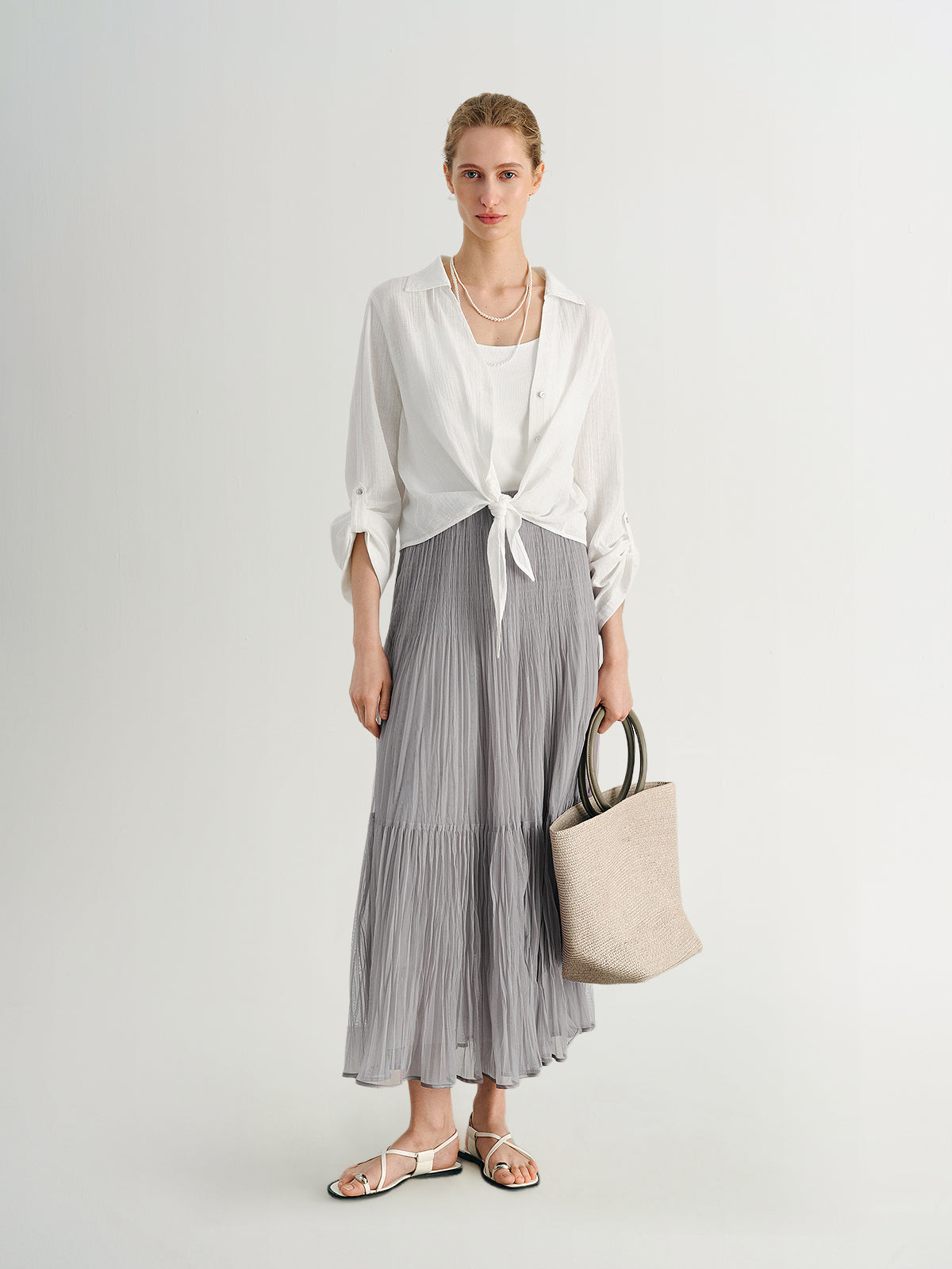 MEILLEUR MOMENT Pleated Maxi Skirt-Styled with Shirt