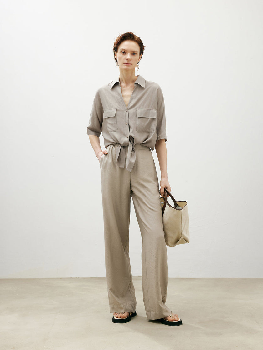 Polo Neck Tie-Front Blouse