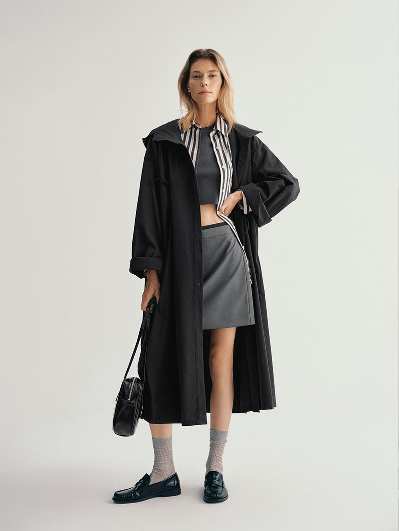 100% Cotton Hooded Trench Coat
