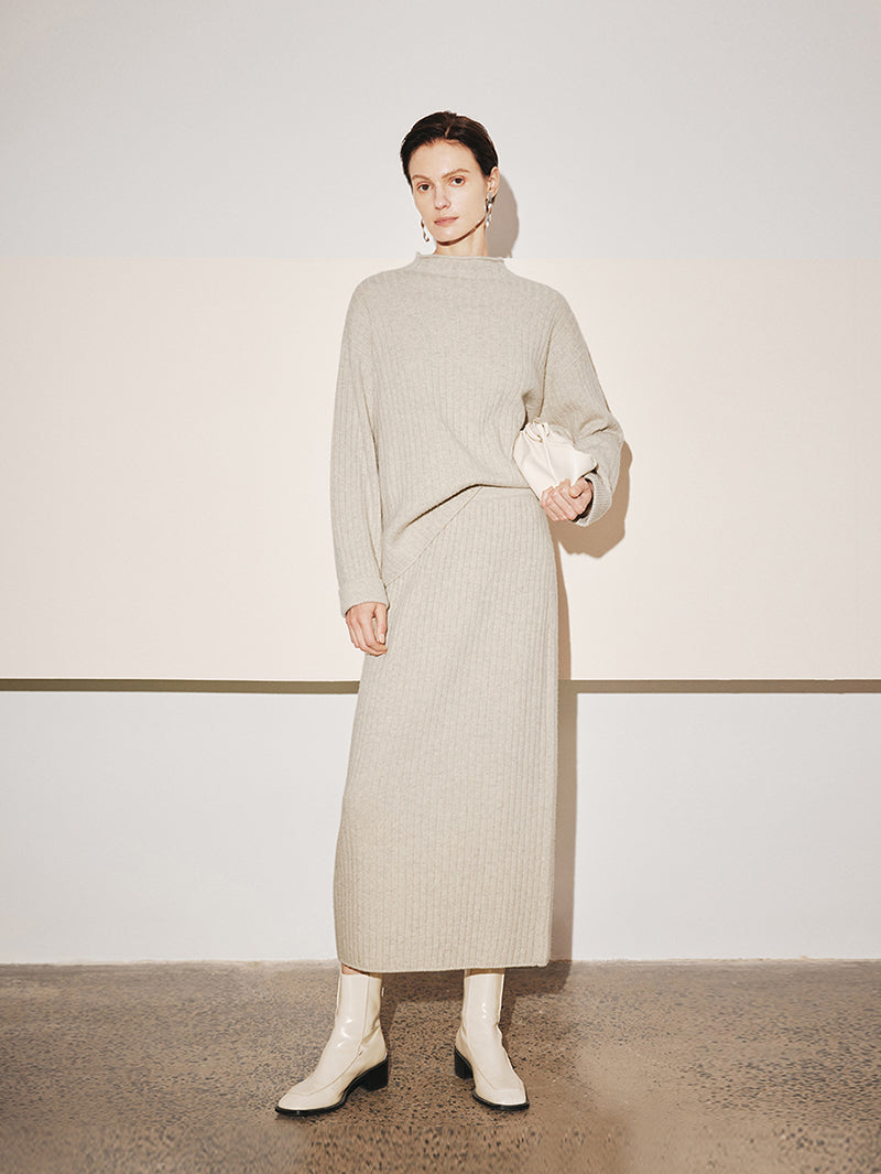 Mock Neck Rib Wool Knit Sweater - MEILLEUR MOMENT OFFICIAL STORE NEW YORK
