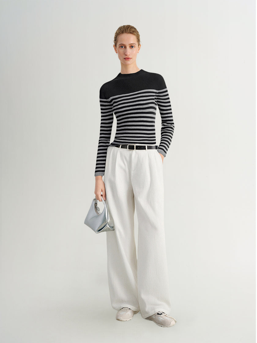 Striped Long-Sleeve Fitted Top