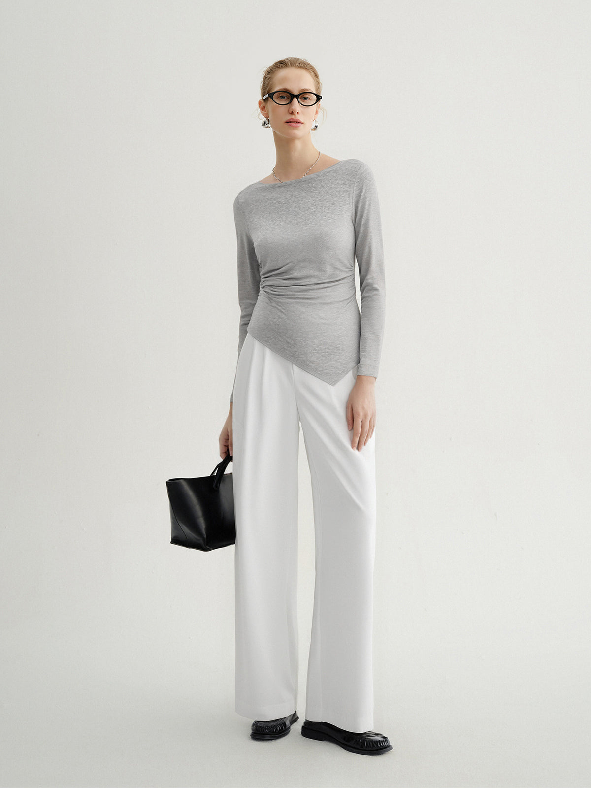 Asymmetric Hem Lyocell Long-Sleeve Top