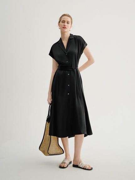 Collared V Neck Pure Silk Dress