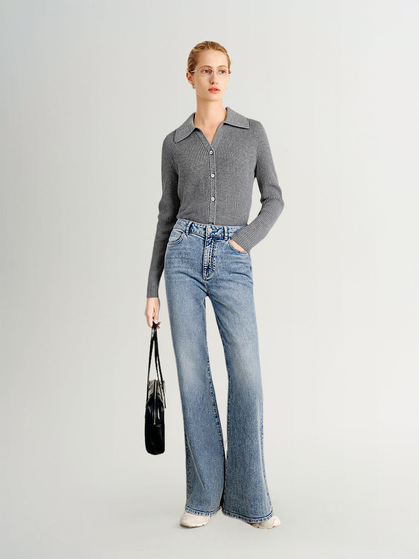 Flared Cotton Denim Pants