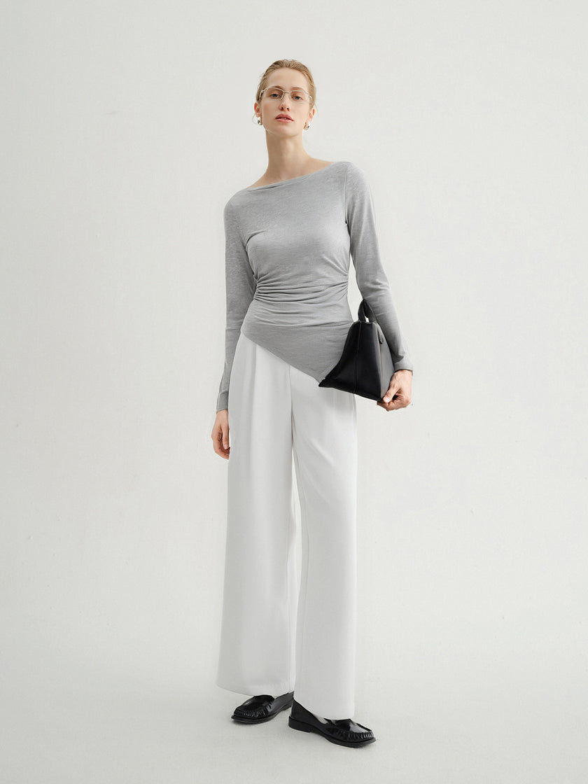 Asymmetric Hem Lyocell Long-Sleeve Top