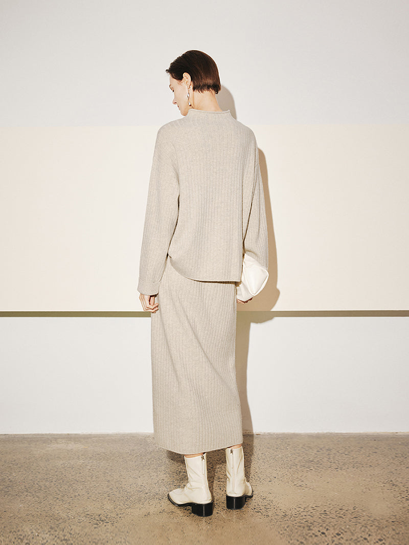 Mock Neck Rib Wool Knit Sweater - MEILLEUR MOMENT OFFICIAL STORE NEW YORK