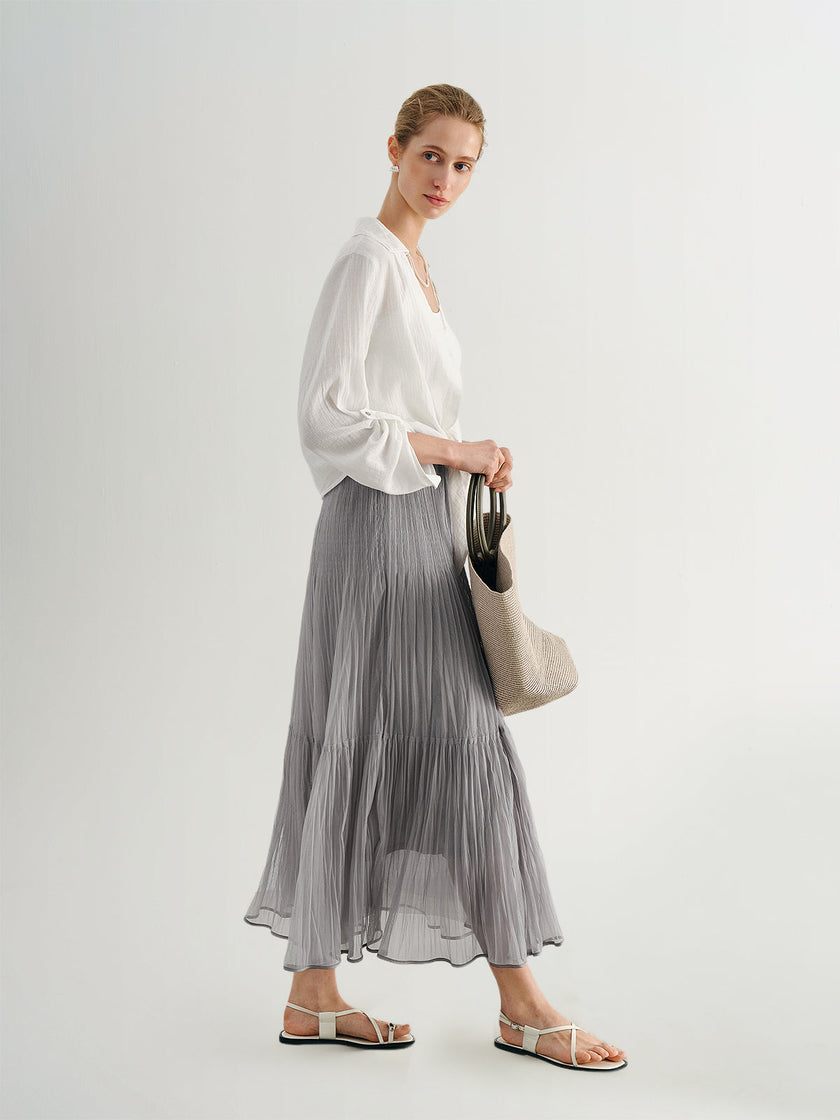 MEILLEUR MOMENT Pleated Maxi Skirt-Side View on Model