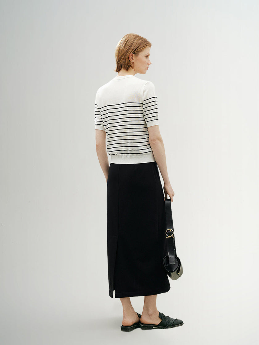 Stripe V Neck Lyocell Knit Cardigan