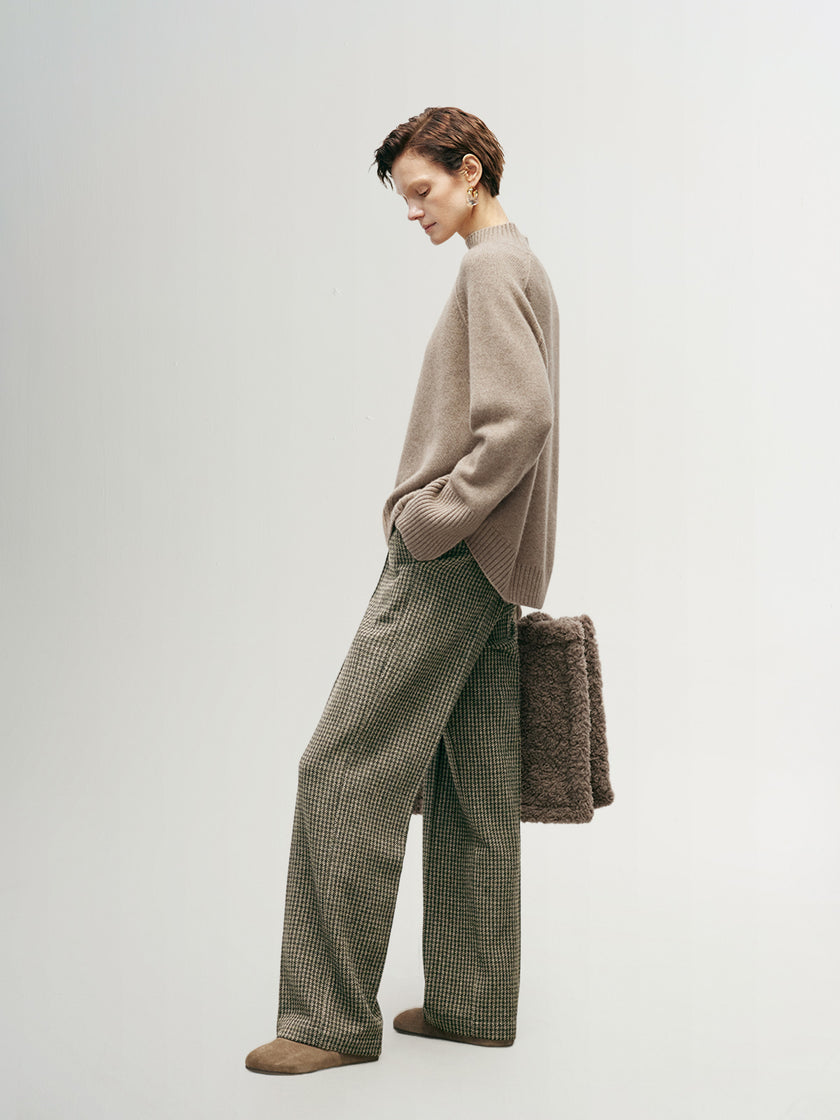 Camel Mock Neck Loose Fit Cashmere Sweater 5EA231061