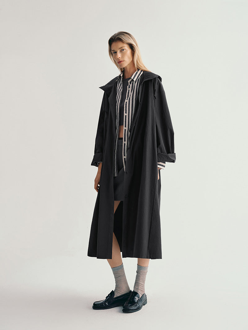 100% Cotton Hooded Trench Coat