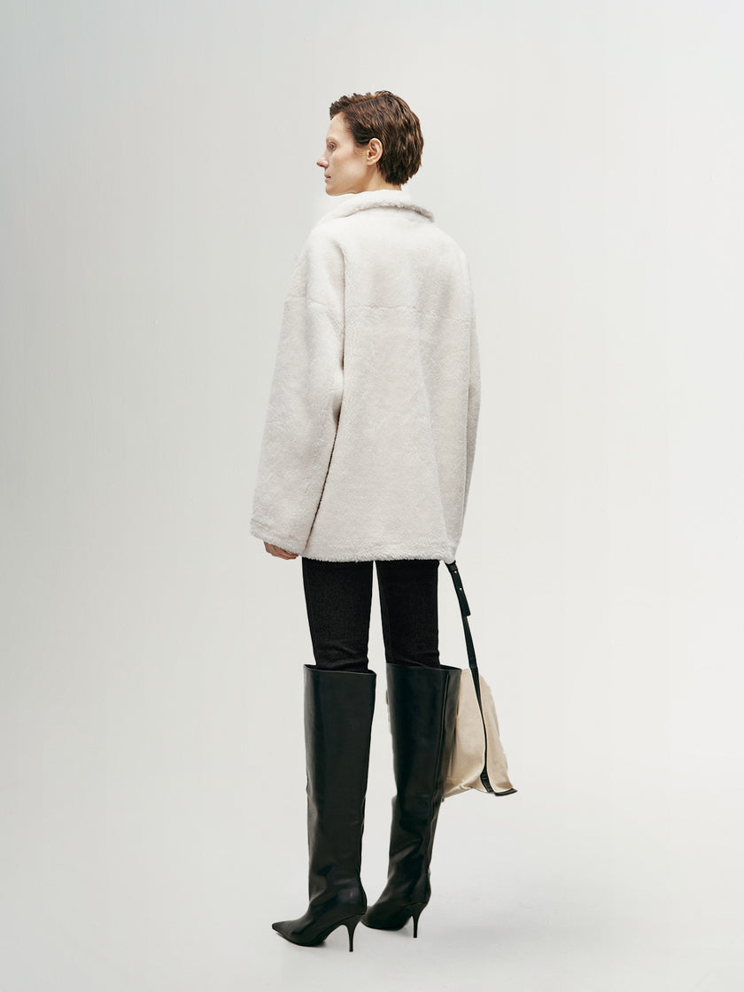 Pure Wool Zipper Fluffy Coat